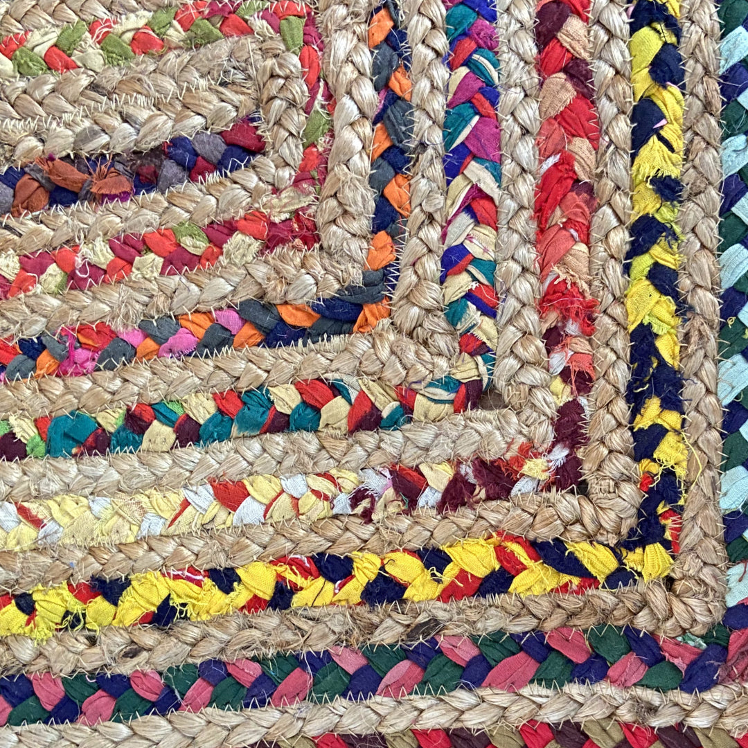 Avioni Home Eco Collection – Eco-friendly Recycled Jute & Chindi Handmade – Colorful Braided Bedside Mat – Perfect for Bedside or Kitchen