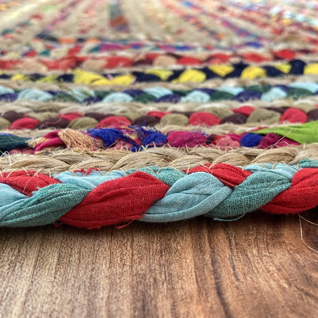 Avioni Home Eco Collection – Eco-friendly Recycled Jute & Chindi Handmade – Colorful Braided Bedside Mat – Perfect for Bedside or Kitchen