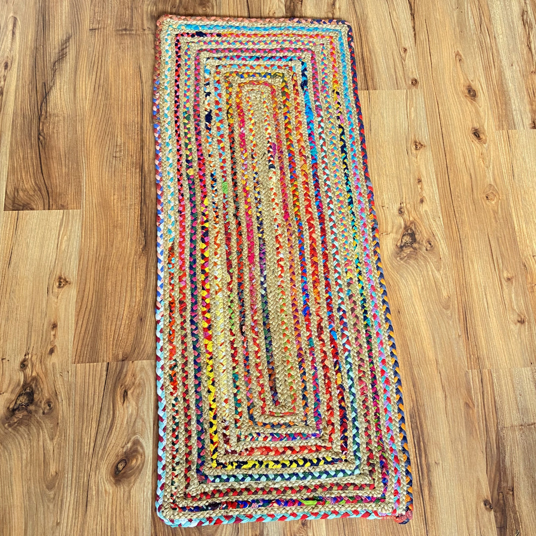 Avioni Home Eco Collection – Eco-friendly Recycled Jute & Chindi Handmade – Colorful Braided Bedside Mat – Perfect for Bedside or Kitchen