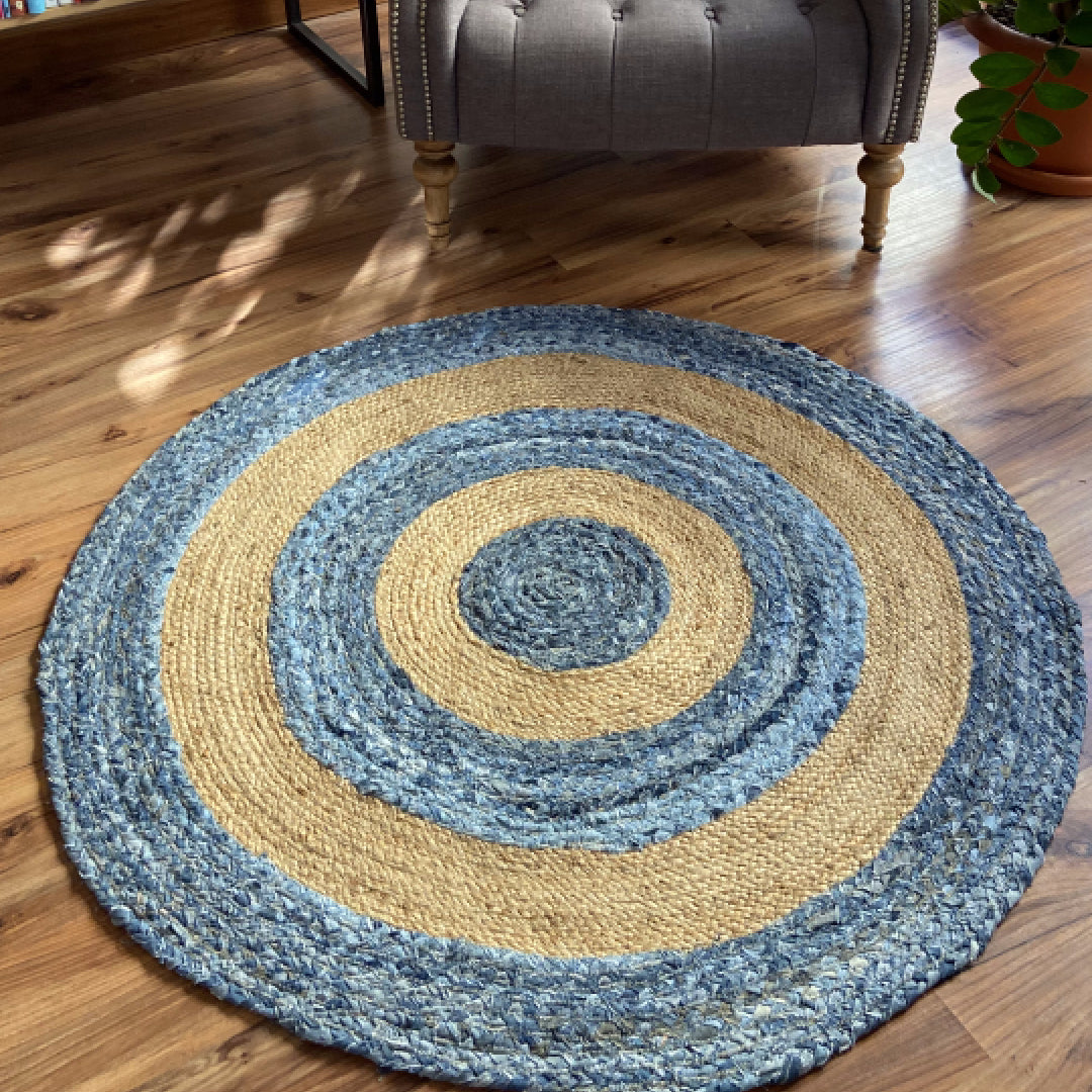 Avioni Home Eco Collection – Handmade Recycled Jute & Denim Braided Carpet – Colorful Contemporary Eco-friendly – Multiple Sizes