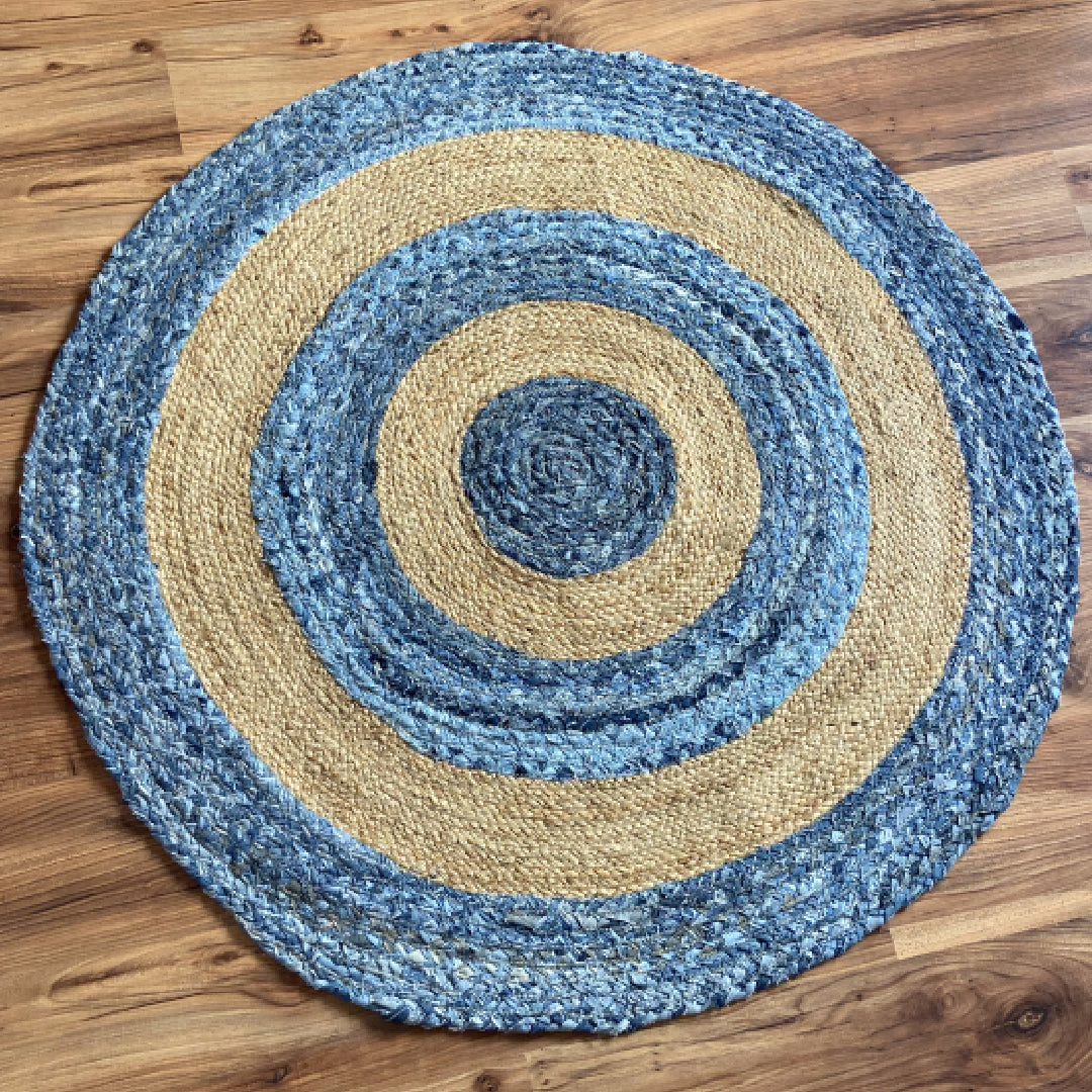 Avioni Home Eco Collection – Handmade Recycled Jute & Denim Braided Carpet – Colorful Contemporary Eco-friendly – Multiple Sizes