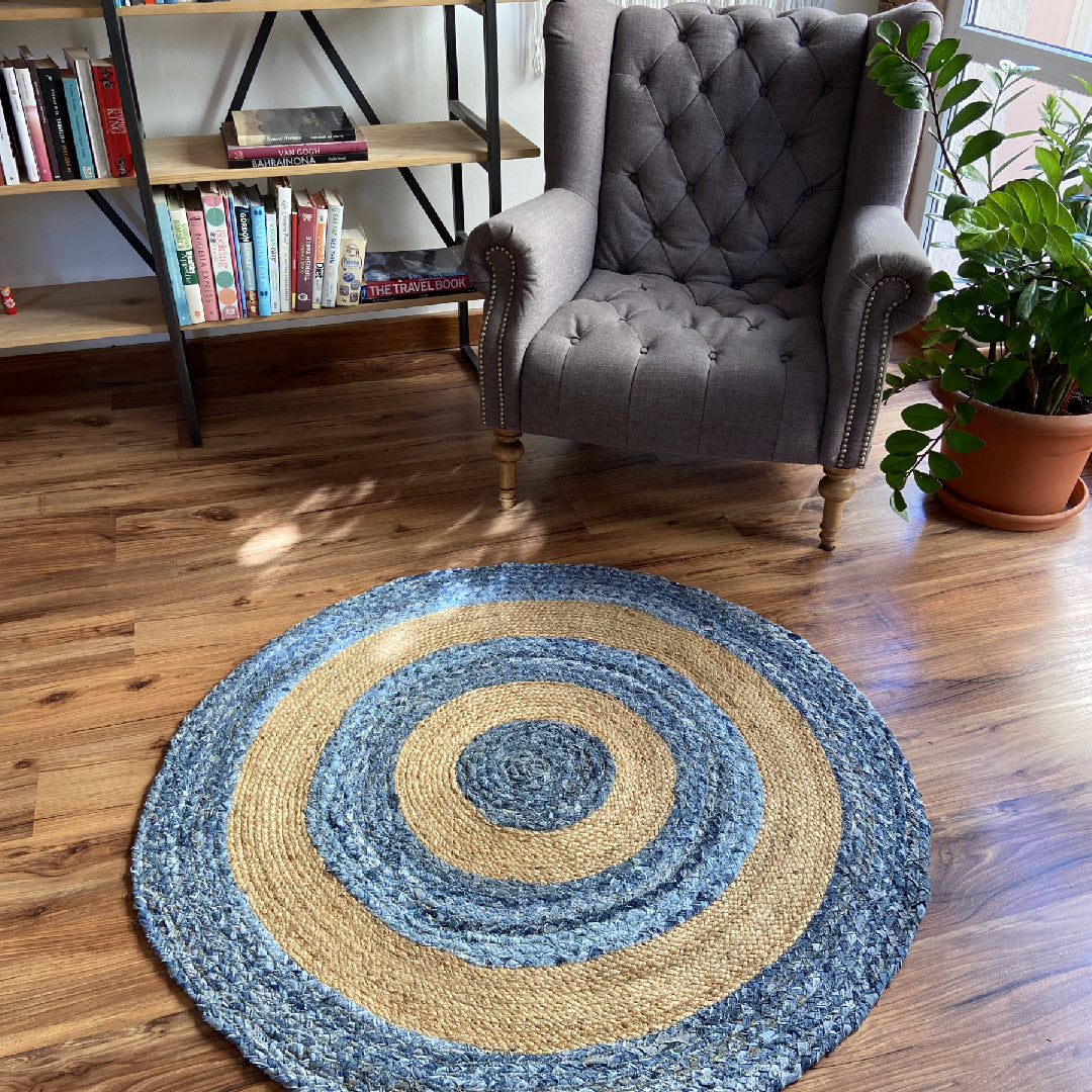 Avioni Home Eco Collection – Handmade Recycled Jute & Denim Braided Carpet – Colorful Contemporary Eco-friendly – Multiple Sizes