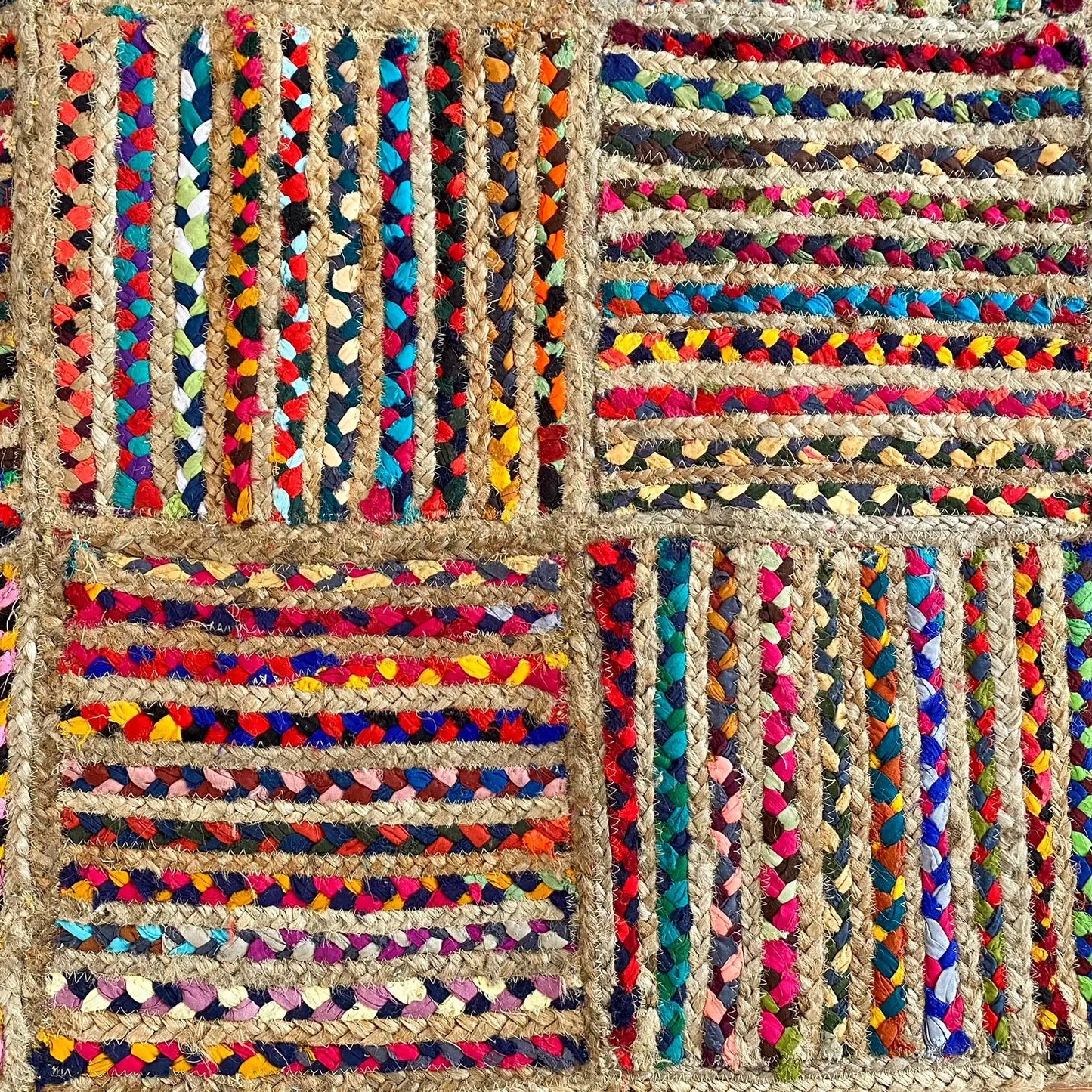 Avioni Home Contemporary Collection – Recycled Chindi And Jute Multi-Square