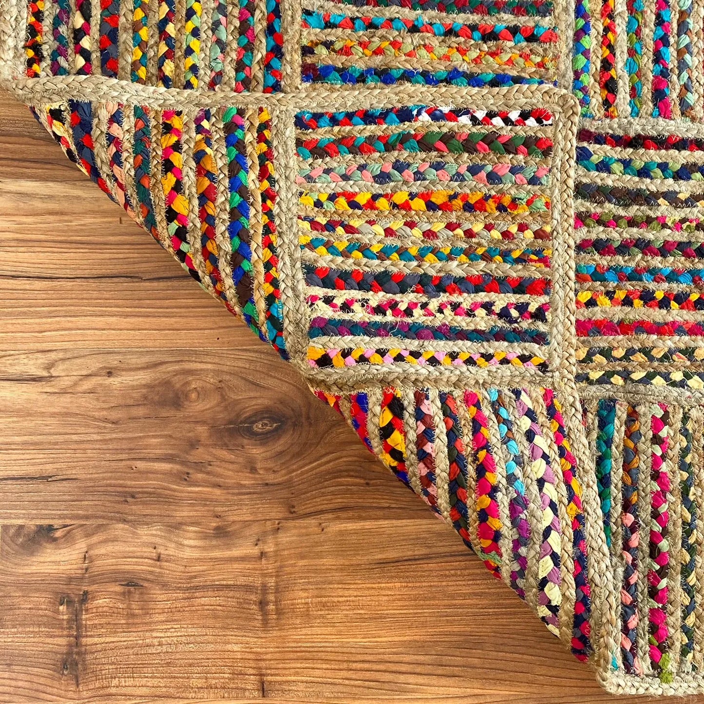 Avioni Home Contemporary Collection – Recycled Chindi And Jute Multi-Square