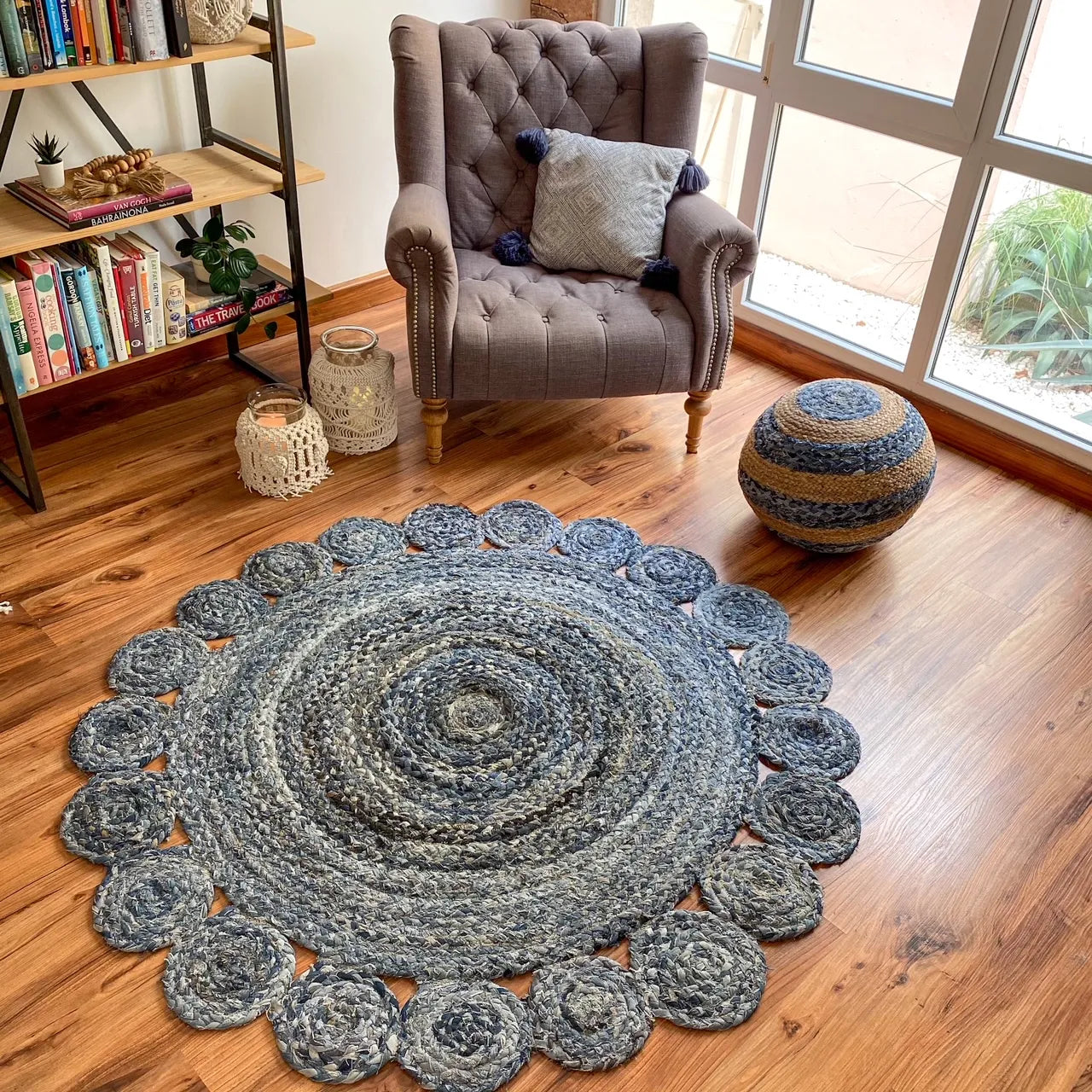 Avioni Home Contemporary Collection – Handmade Denim Round With Tikki Floral Look