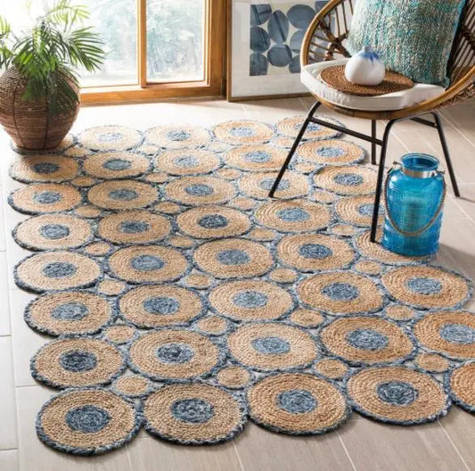 Avioni Home Contemporary Collection – Jute & Denim Tikki Design – Multiple Sizes