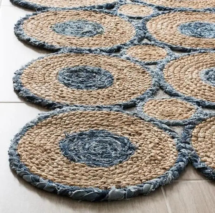 Avioni Home Contemporary Collection – Jute & Denim Tikki Design – Multiple Sizes
