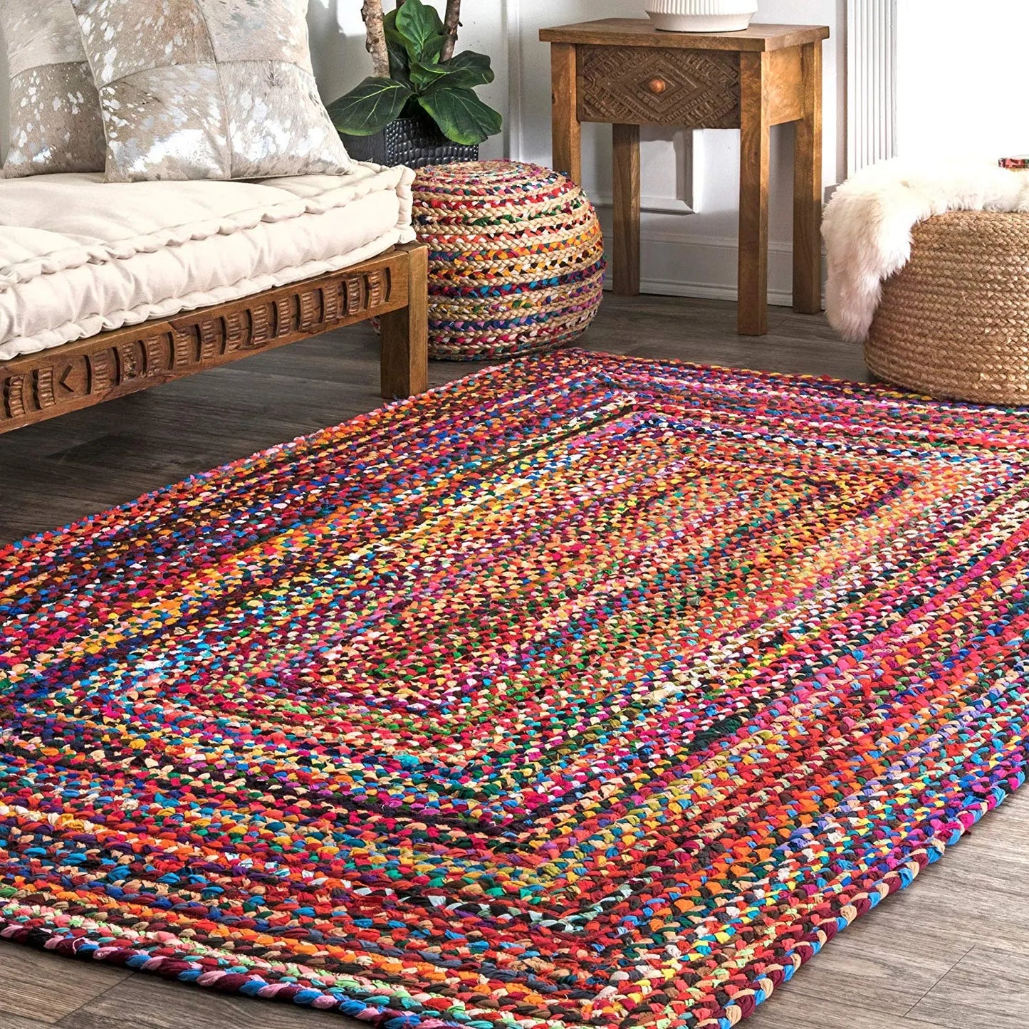 Avioni Home Premium Collection – Contemporary Braided Rag Rug – Colorful Cotton Chindi