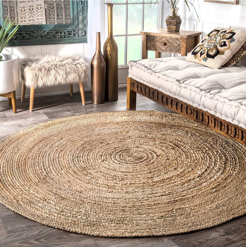 Avioni Home Eco Collection – Large Eco-friendly Handwoven Jute Rug – Beautiful Contemporary Round Area Rug Design – Multiple Sizes
