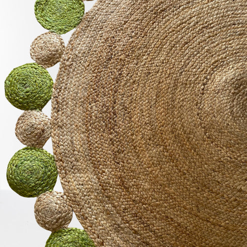 Avioni Home Eco Collection – Handwoven Braided Jute Round Carpet with Green Circle Borders