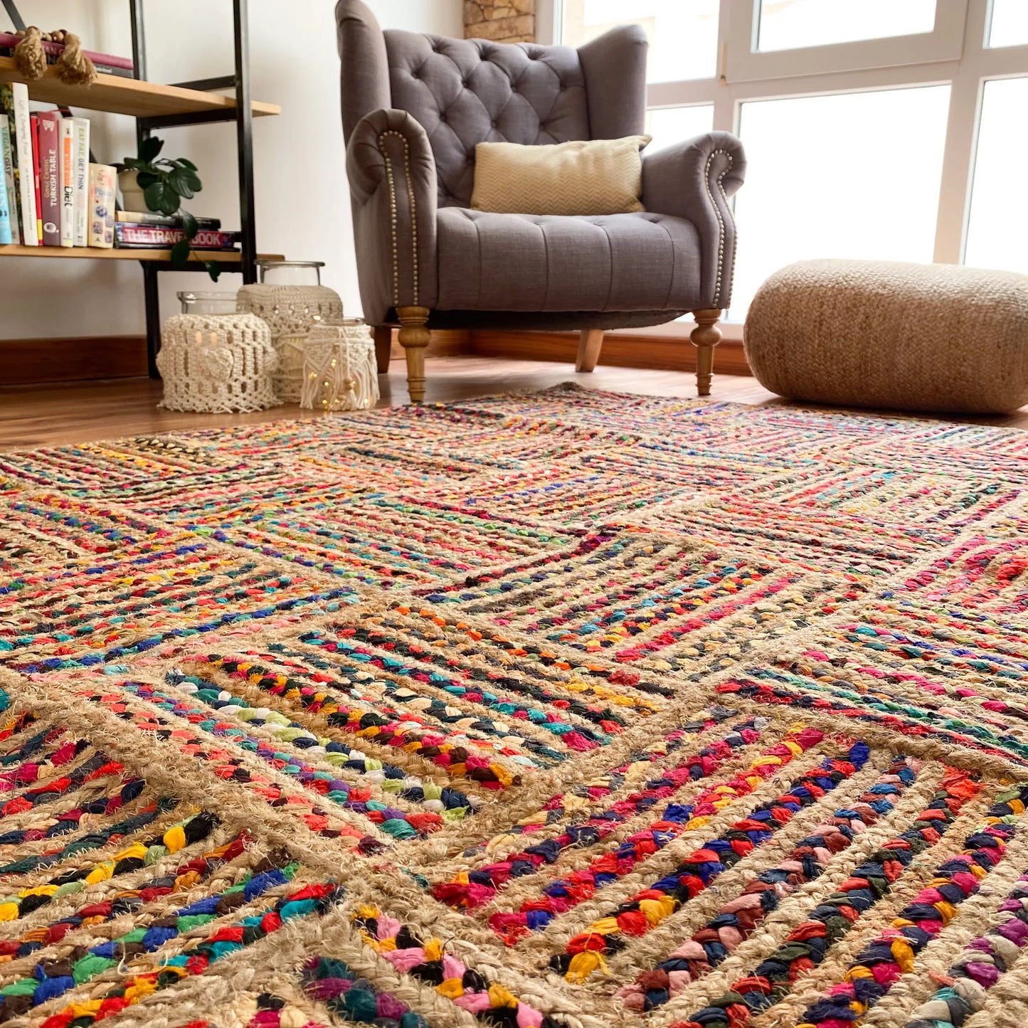 Avioni Home Contemporary Collection – Recycled Chindi And Jute Multi-Square