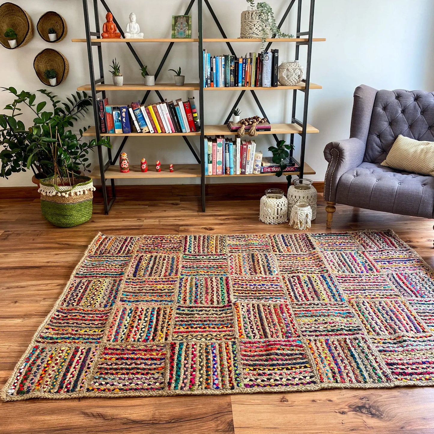 Avioni Home Contemporary Collection – Recycled Chindi And Jute Multi-Square