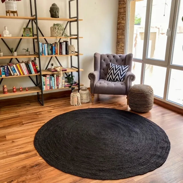 Avioni Home Eco Collection – Large Eco-friendly Handwoven Black Jute Rug – Multiple Sizes