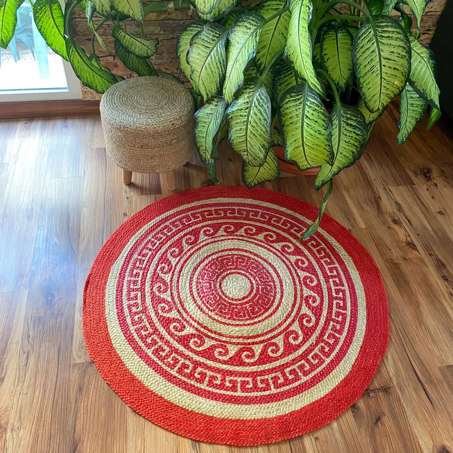 Avioni Home Eco Collection – Tribal Printed Jute Round – Red
