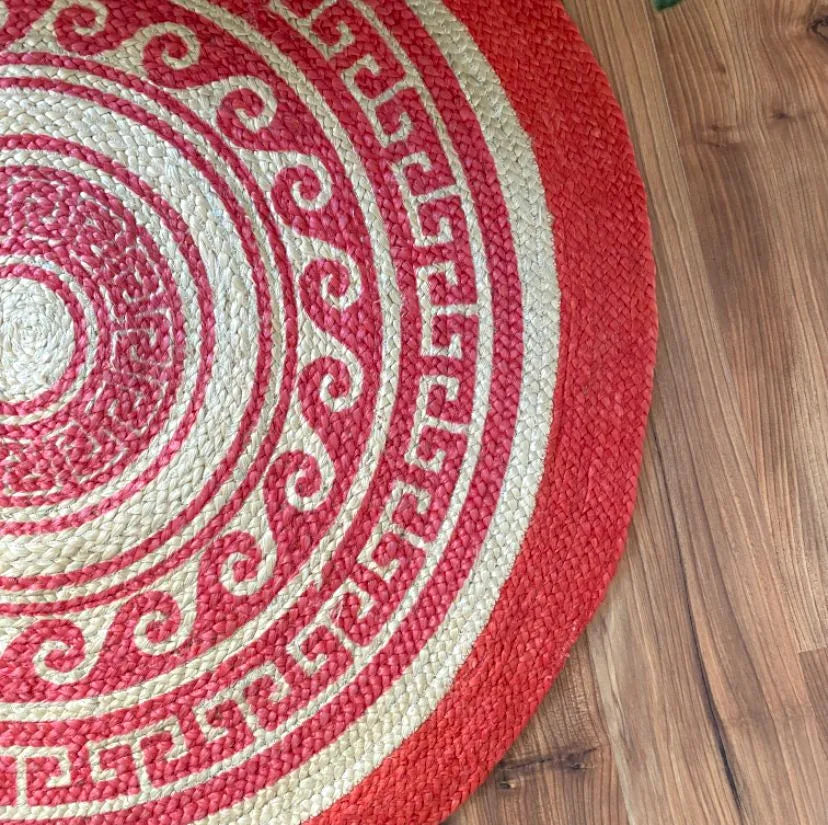 Avioni Home Eco Collection – Tribal Printed Jute Round – Red