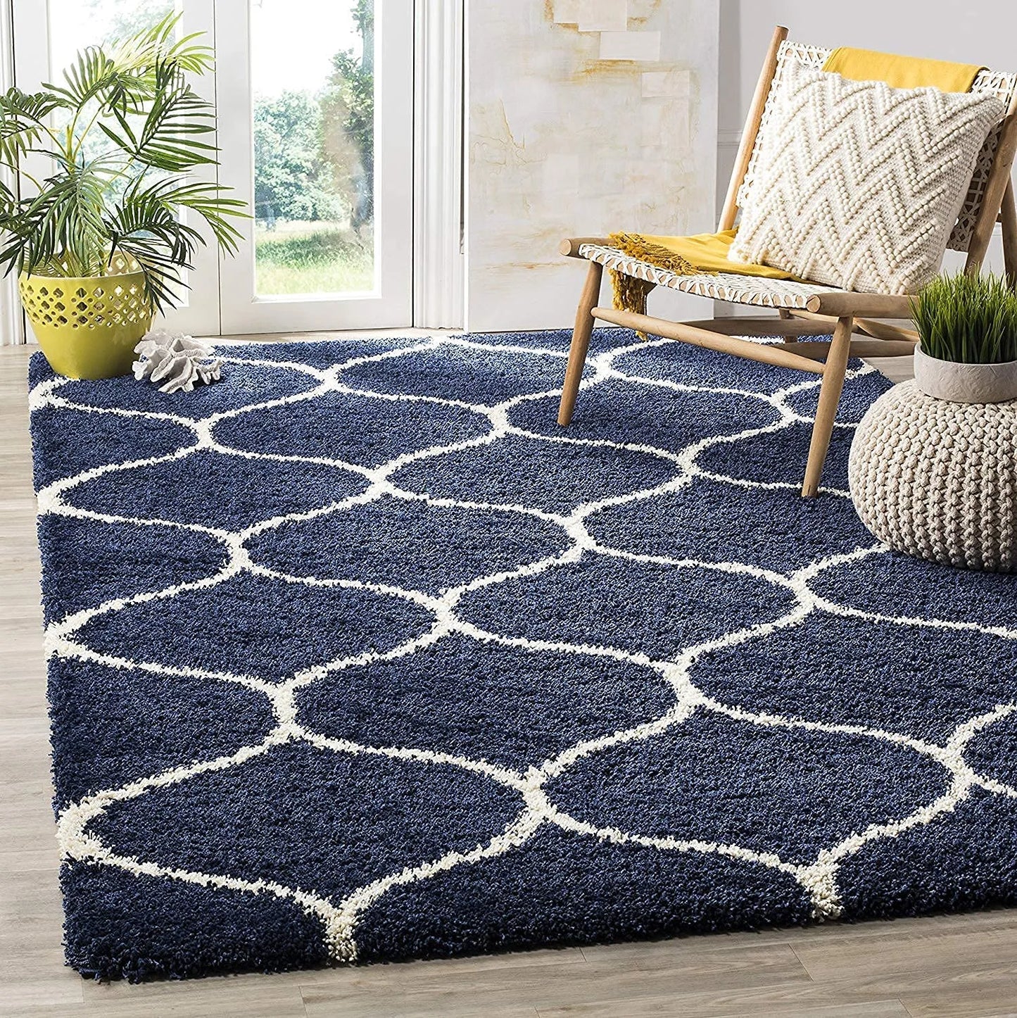 Avioni Home Atlas Collection – Microfiber Moroccan Style Lattice Carpets – Blue & Cream