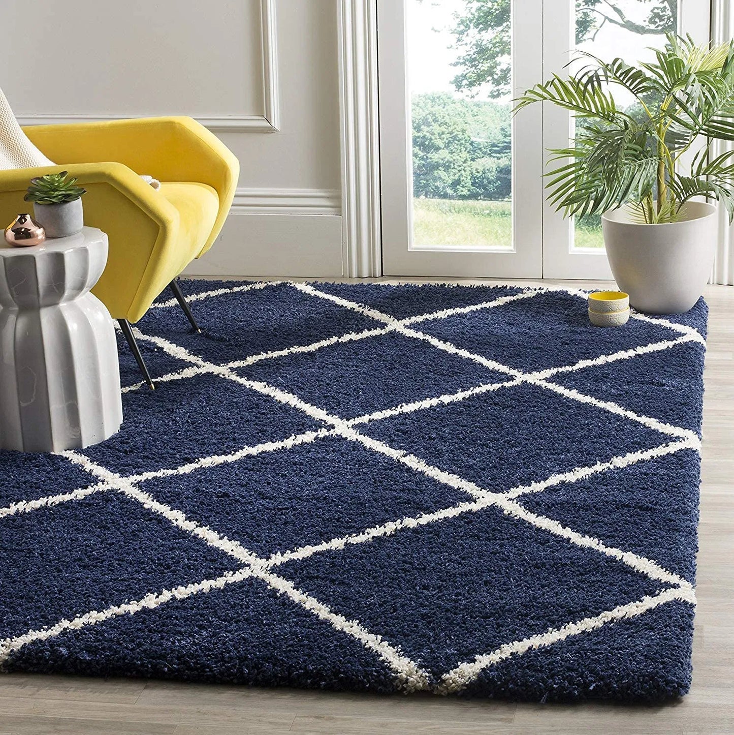 Avioni Home Atlas Collection – Microfiber Moroccan Style Lattice Carpets – Blue and White