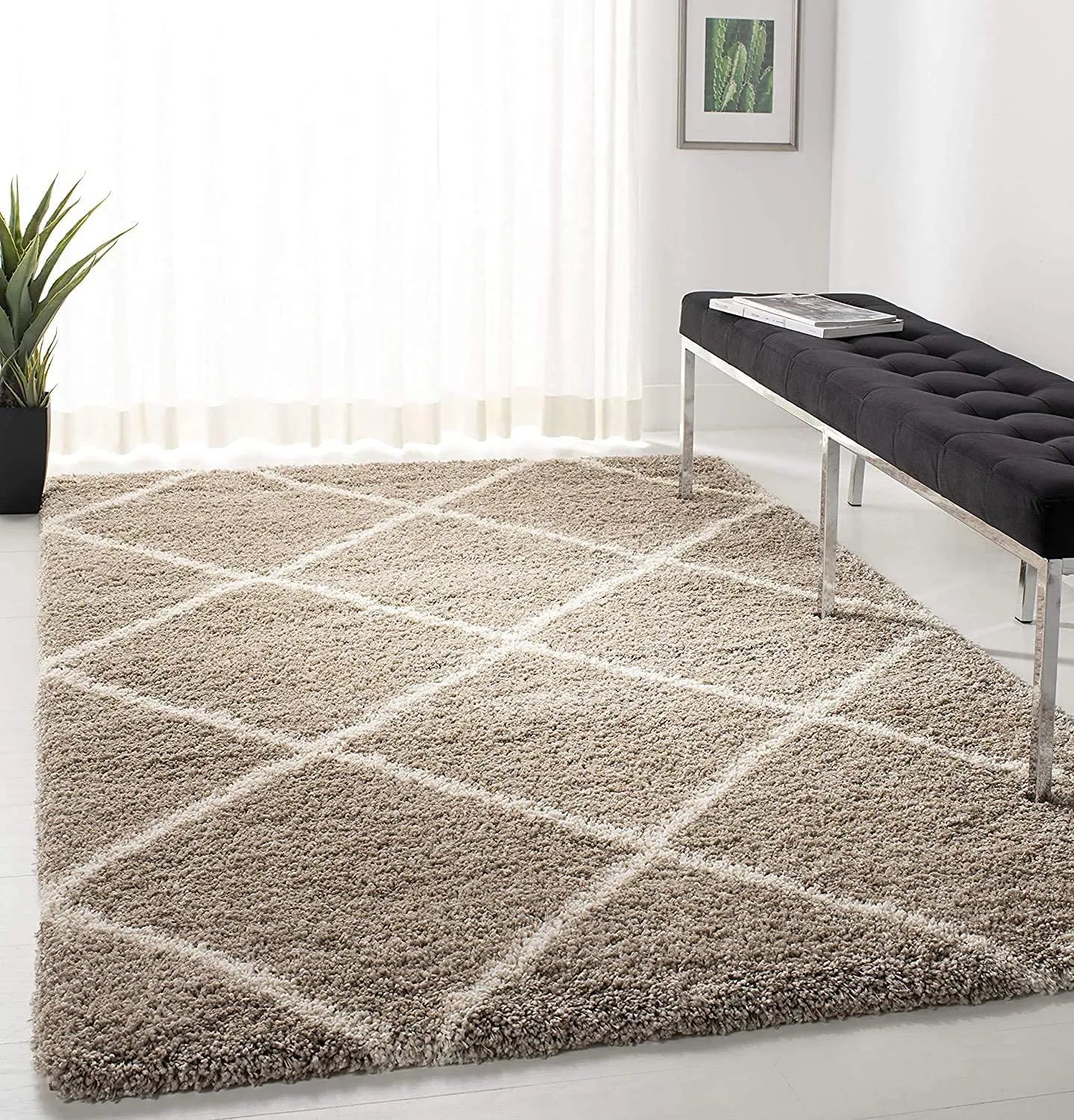 Avioni Home Atlas Collection – Microfiber Moroccan Design – Beige and Cream