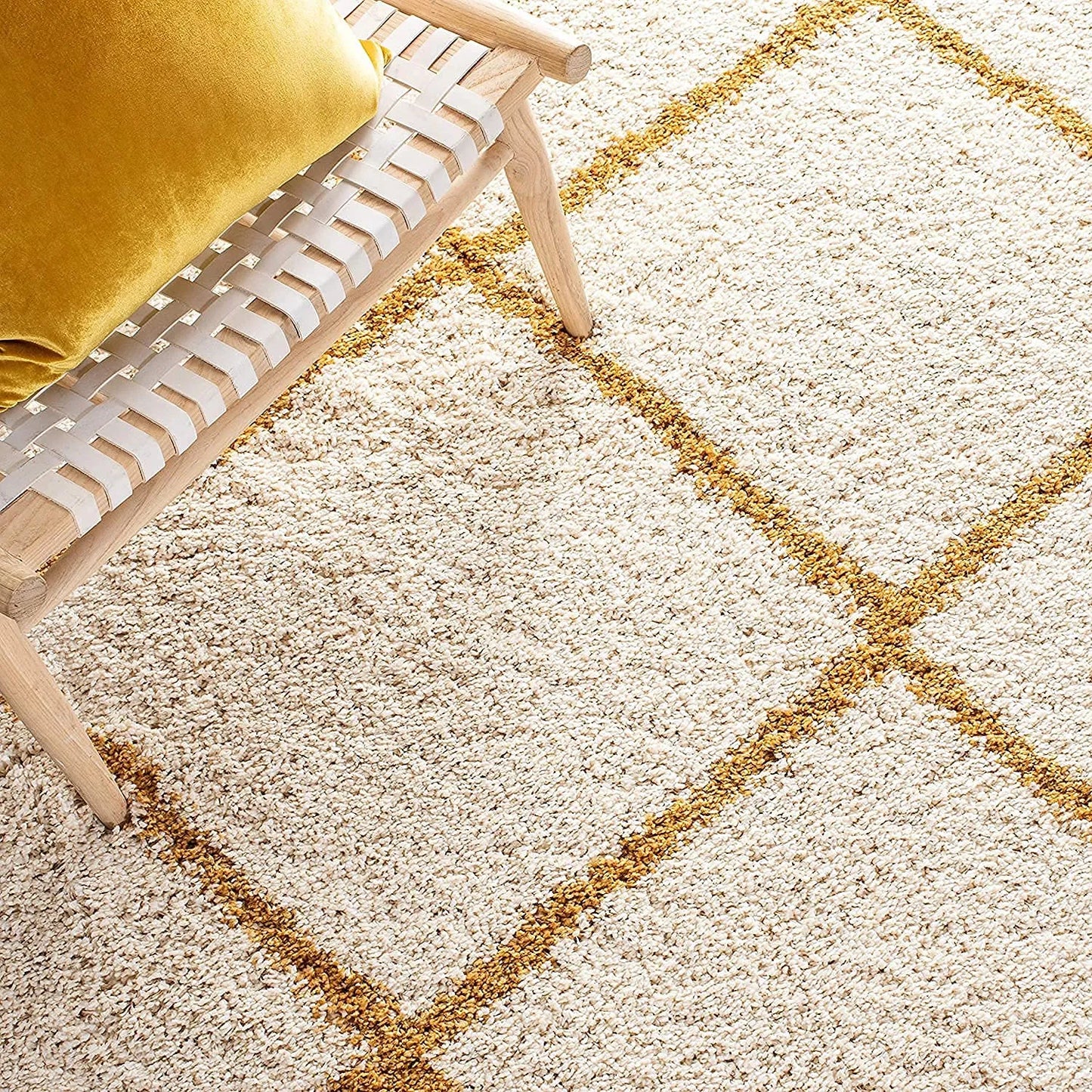 Avioni Home Atlas Collection – Microfiber Moroccan Lattice Design – Yellow and Cream