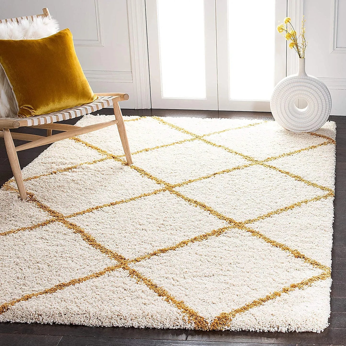 Avioni Home Atlas Collection – Microfiber Moroccan Lattice Design – Yellow and Cream