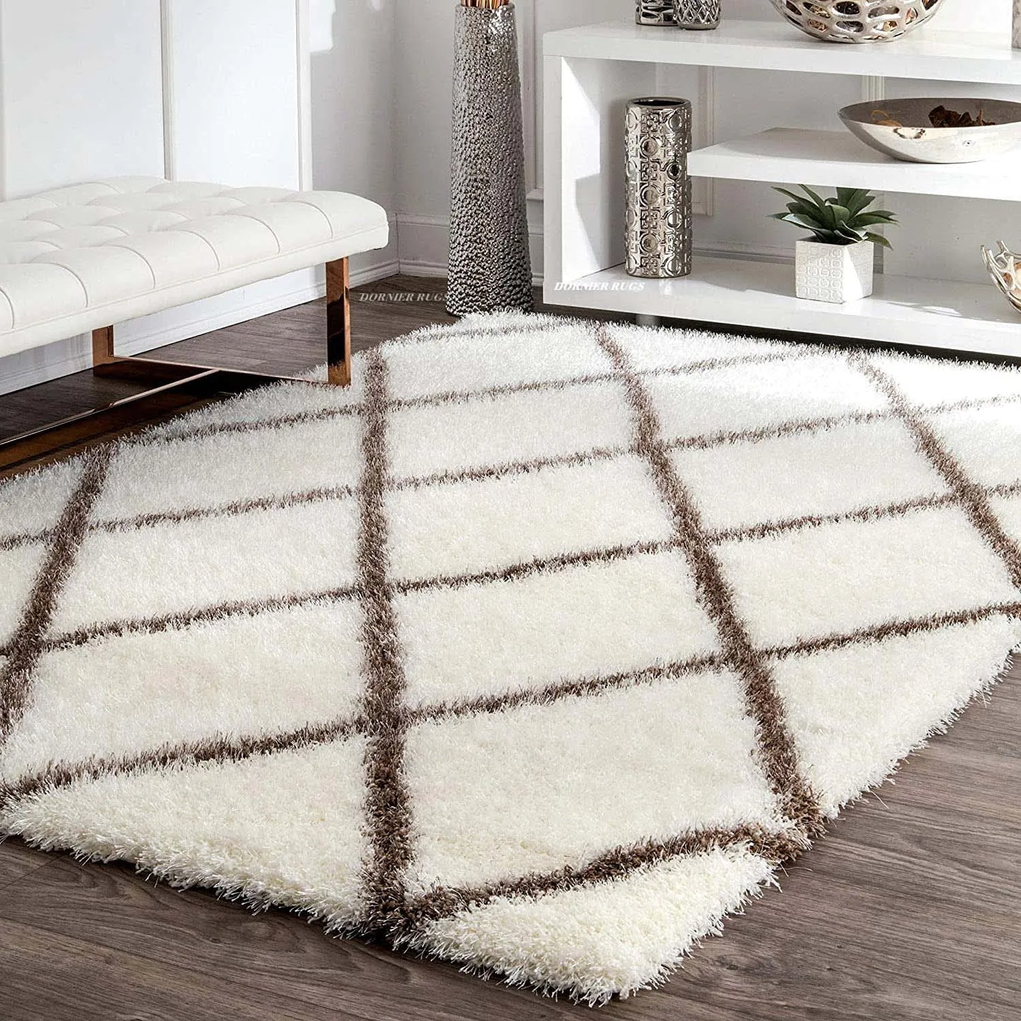Avioni Home Atlas Collection – Microfiber Moroccan Design – Cream And Brown