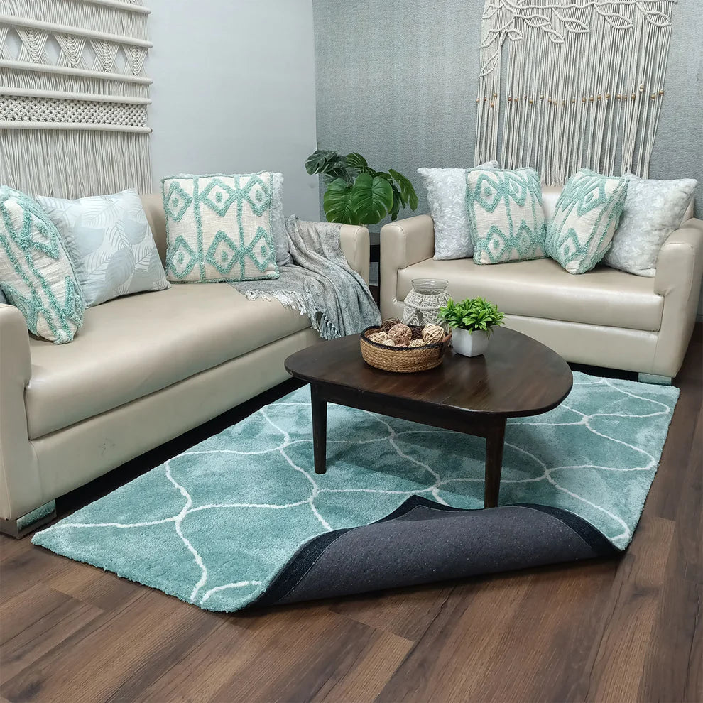 Avioni Home Atlas Collection - Moroccan Style Microfiber Carpet In Aqua | Soft, Easy to Clean