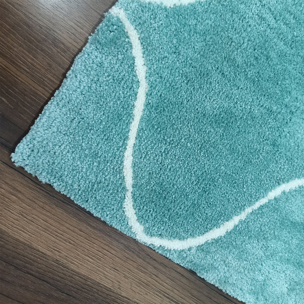 Avioni Home Atlas Collection - Moroccan Style Microfiber Carpet In Aqua | Soft, Easy to Clean