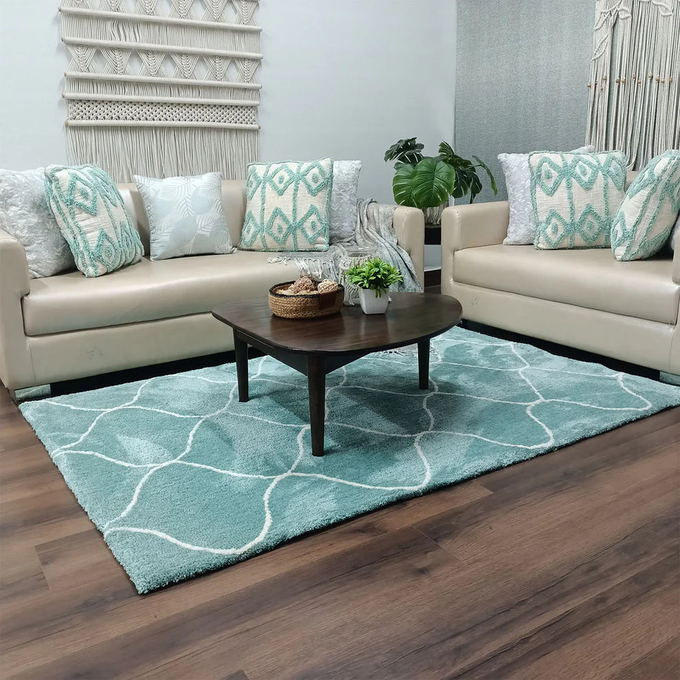 Avioni Home Atlas Collection - Moroccan Style Microfiber Carpet In Aqua | Soft, Easy to Clean