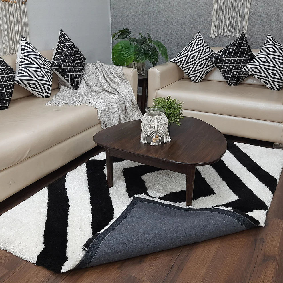 Avioni Home Atlas Collection - Modern Plush Soft Shagy Carpet In White and Black | Soft, Easy to Clean