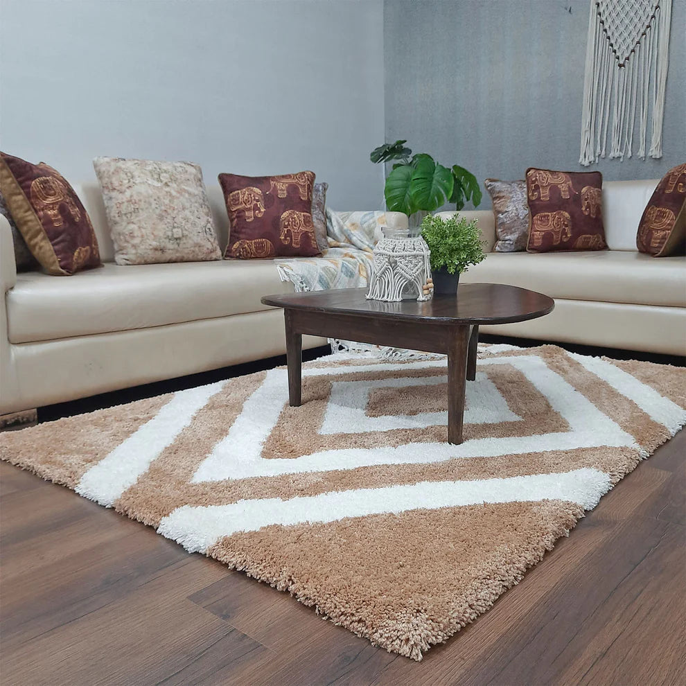Avioni Home Atlas Collection - Premium Plush Shaggy Carpet In Beige and White | Soft, Non-Slip, Easy to Clean