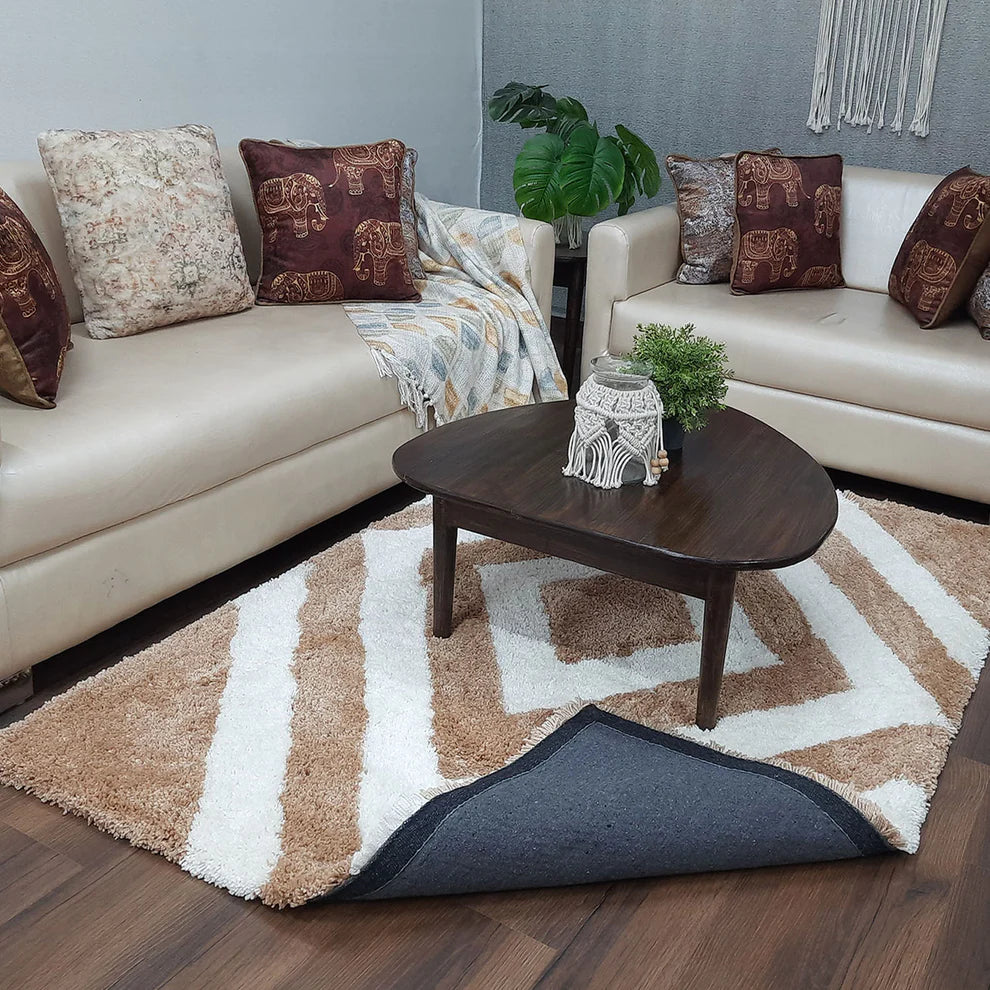 Avioni Home Atlas Collection - Premium Plush Shaggy Carpet In Beige and White | Soft, Non-Slip, Easy to Clean