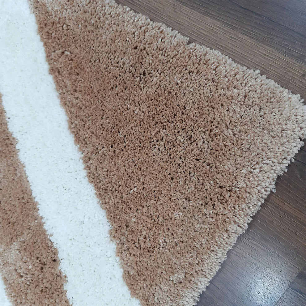 Avioni Home Atlas Collection - Premium Plush Shaggy Carpet In Beige and White | Soft, Non-Slip, Easy to Clean