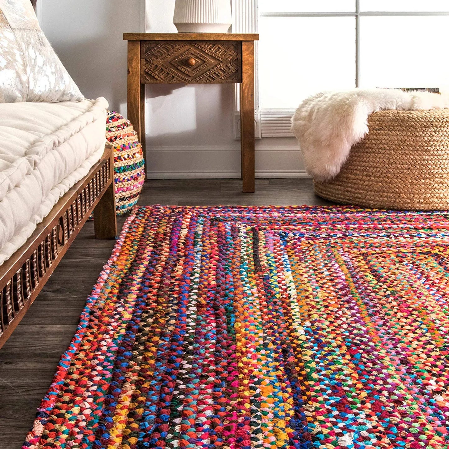 Avioni Home Premium Collection – Contemporary Braided Rag Rug – Colorful Cotton Chindi