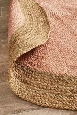 Avioni Home Eco Collection – Round Braided Cotton Area Rugs – Light Pink with White Border