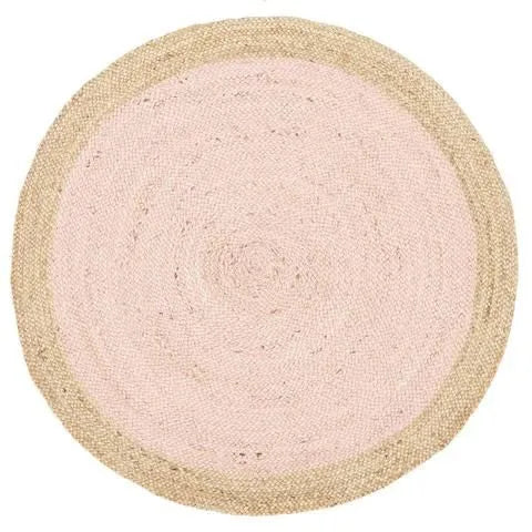 Avioni Home Eco Collection – Round Braided Cotton Area Rugs – Light Pink with White Border