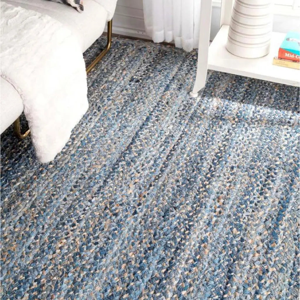 Avioni Home Eco Collection – Handwoven Denim & Jute Carpet – Eco-friendly Braided Area Rug Straight Line Weave Pattern