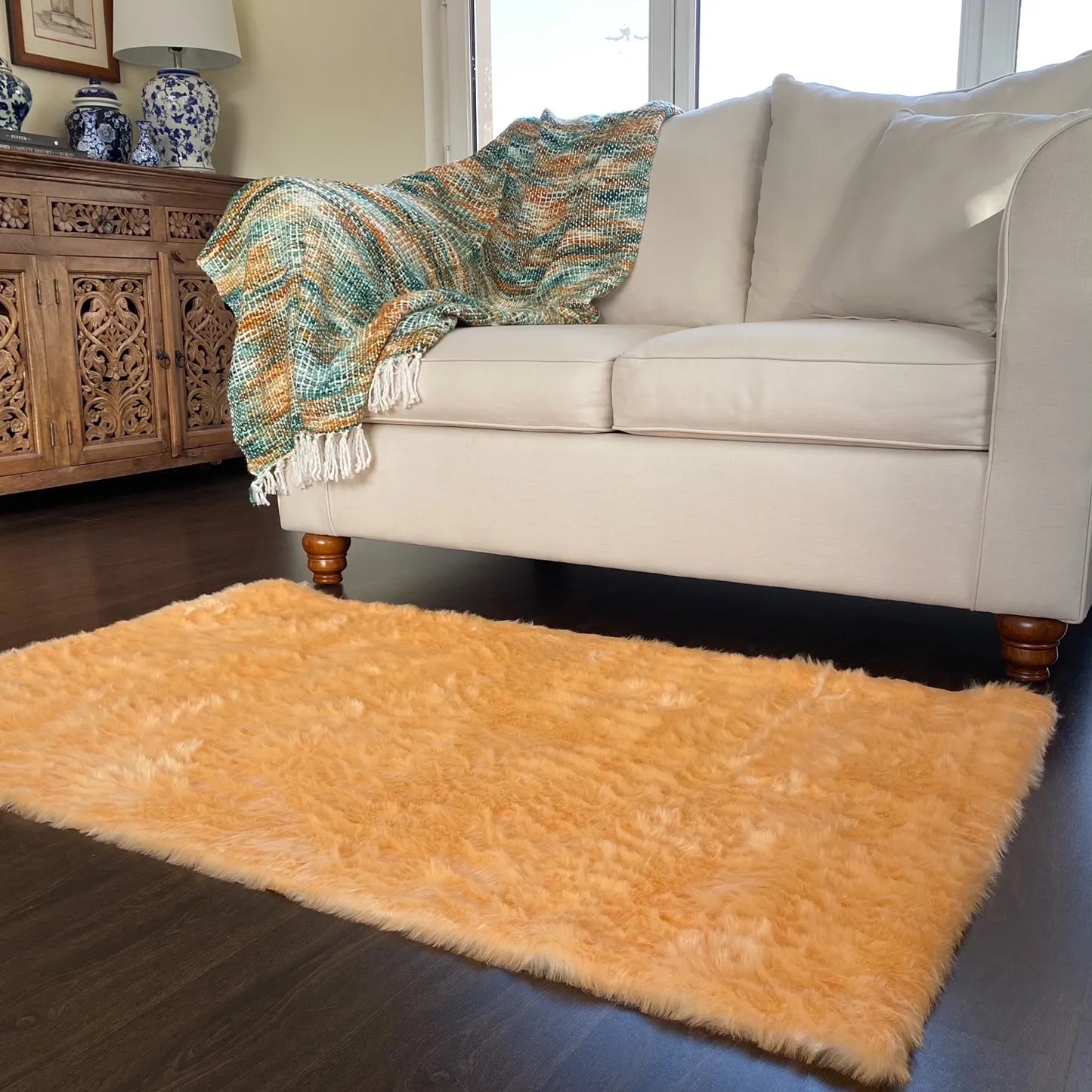 Avioni Home Premium Medium Fur Rug – Soft, Shaggy & Fluffy Carpet – Peach – Multiple Sizes