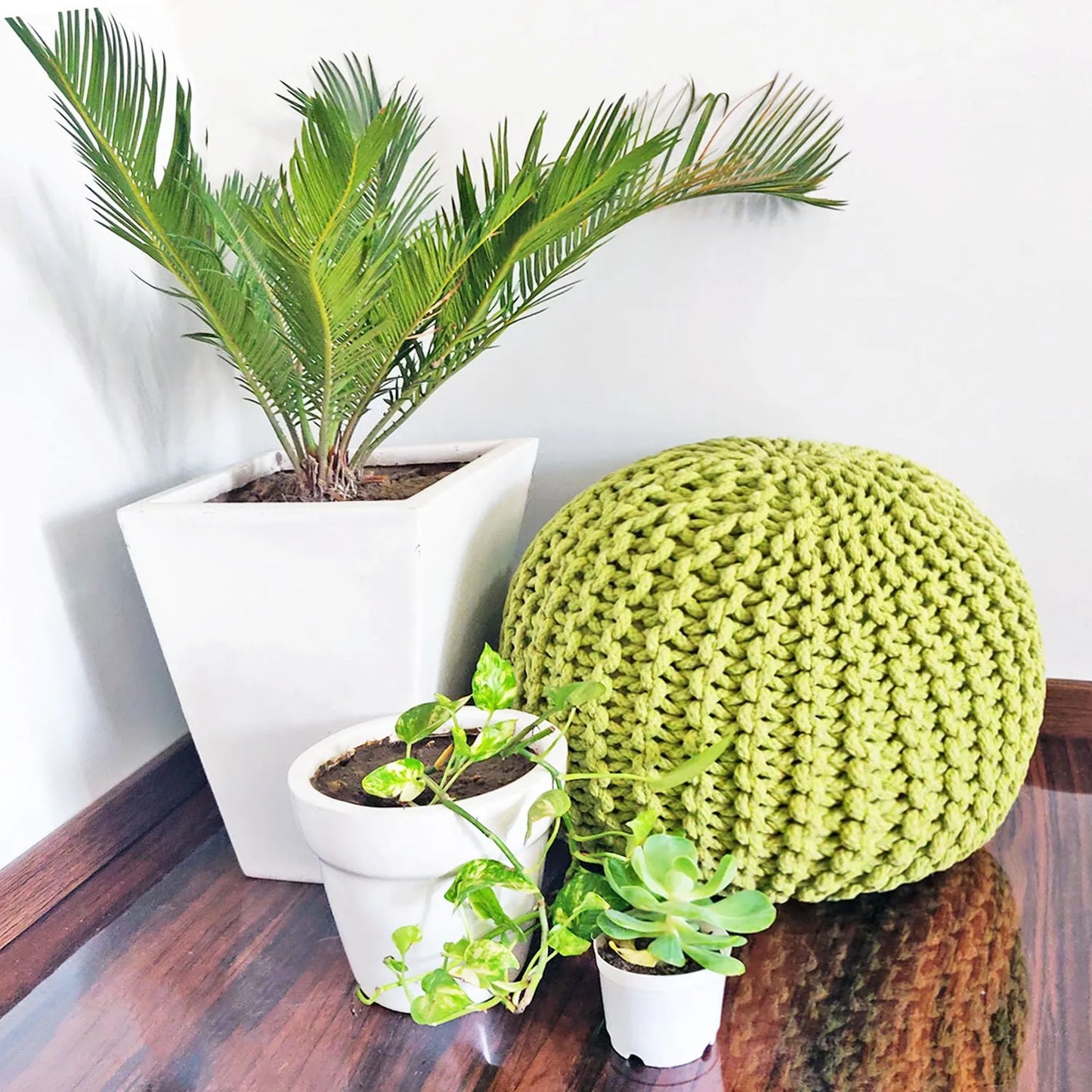 Avioni Home Luxury Collection – Hand Knotted Boho Look Pouf / Ottoman – Lime Green