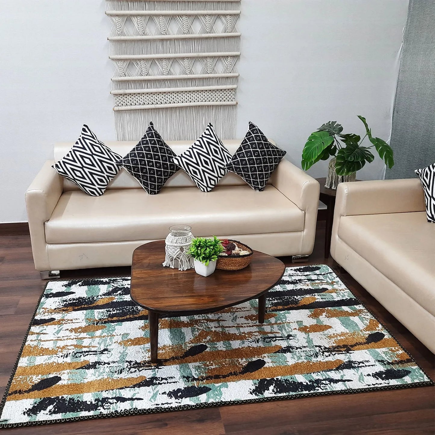 Avioni Home Luxurious Washable Modern Durable Handmade Vibrant Faux Silk Rug/Carpet In Golden Abstract