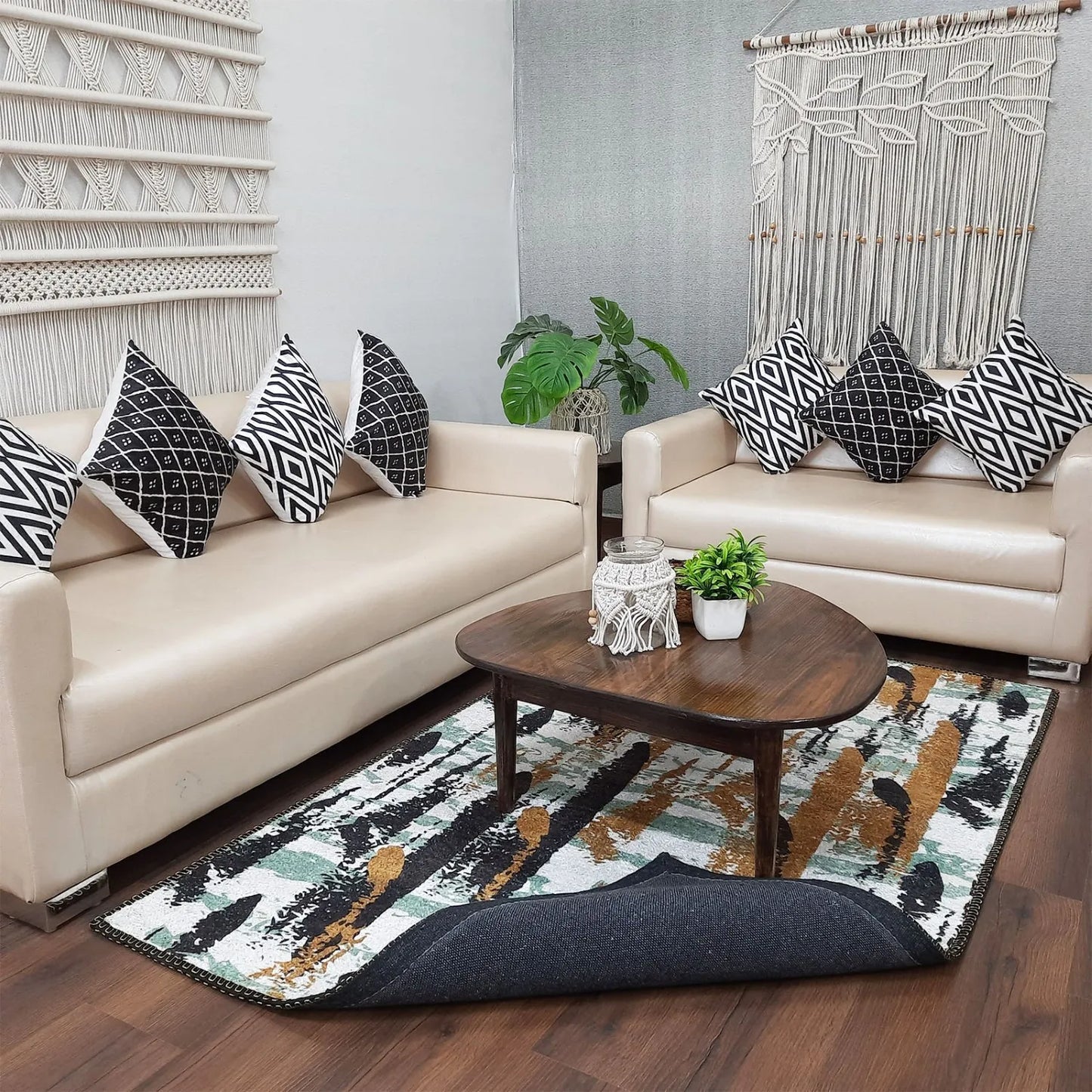 Avioni Home Luxurious Washable Modern Durable Handmade Vibrant Faux Silk Rug/Carpet In Golden Abstract