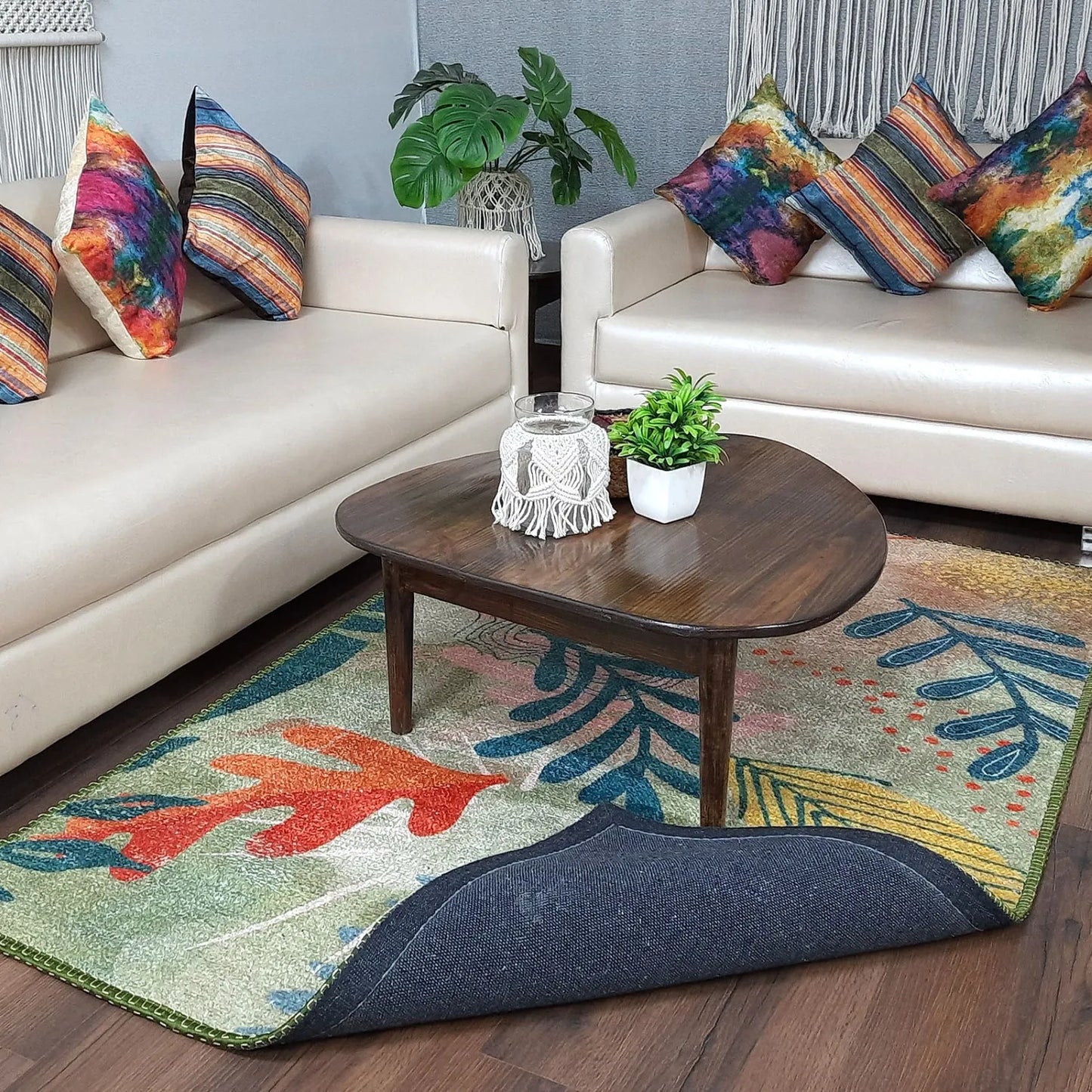 Avioni Home Luxurious Washable Modern Durable Handmade Vibrant Faux Silk Rug/Carpet In Green Floral