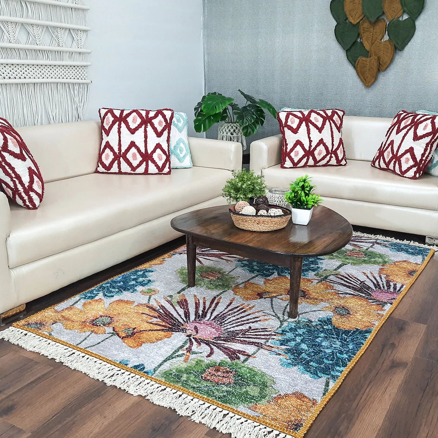 Avioni Home Faux Silk Carpet Beautiful Floral Design – Carpet for Living Room