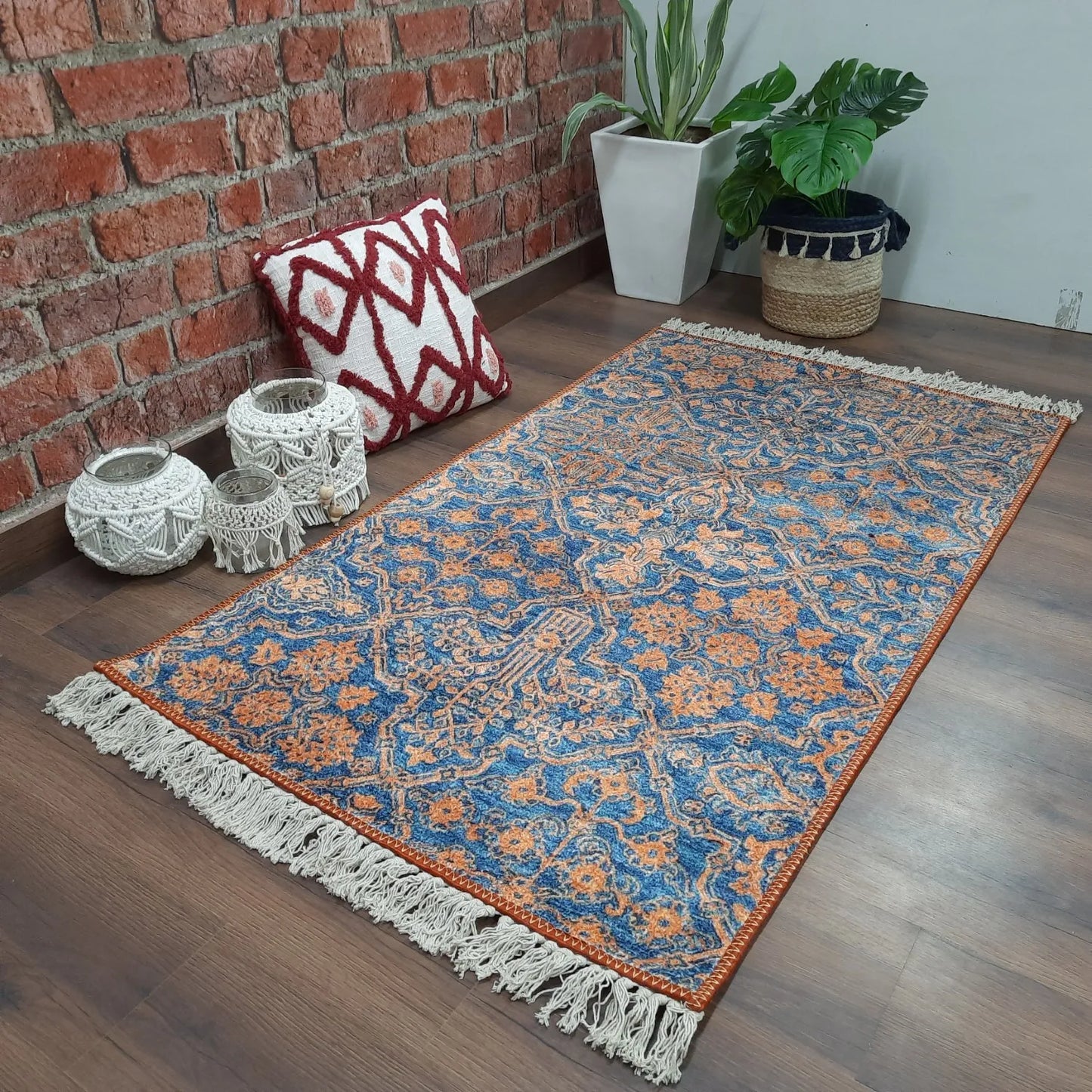 Avioni Home Washable Luxury Carpets – Ethnic Collection – Golden Flowers / Multiple Sizes