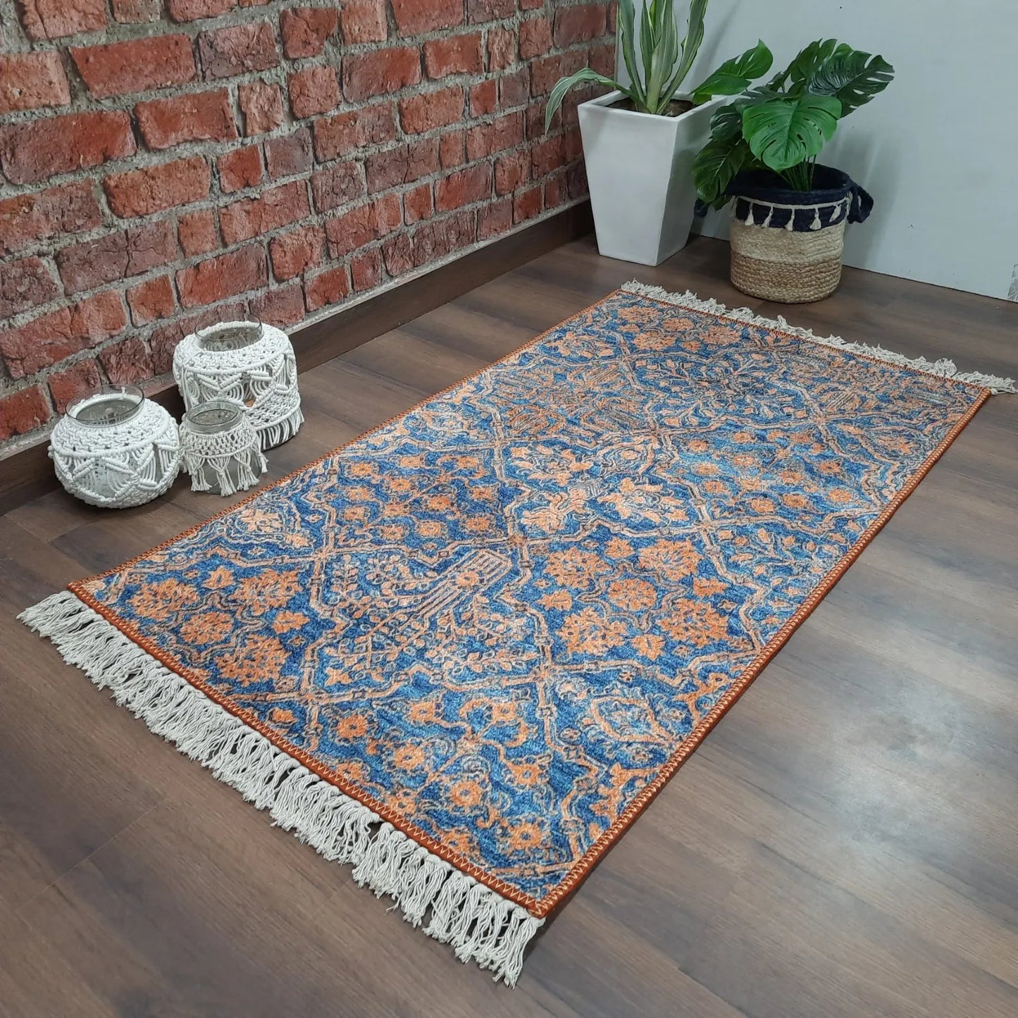 Avioni Home Washable Luxury Carpets – Ethnic Collection – Golden Flowers / Multiple Sizes