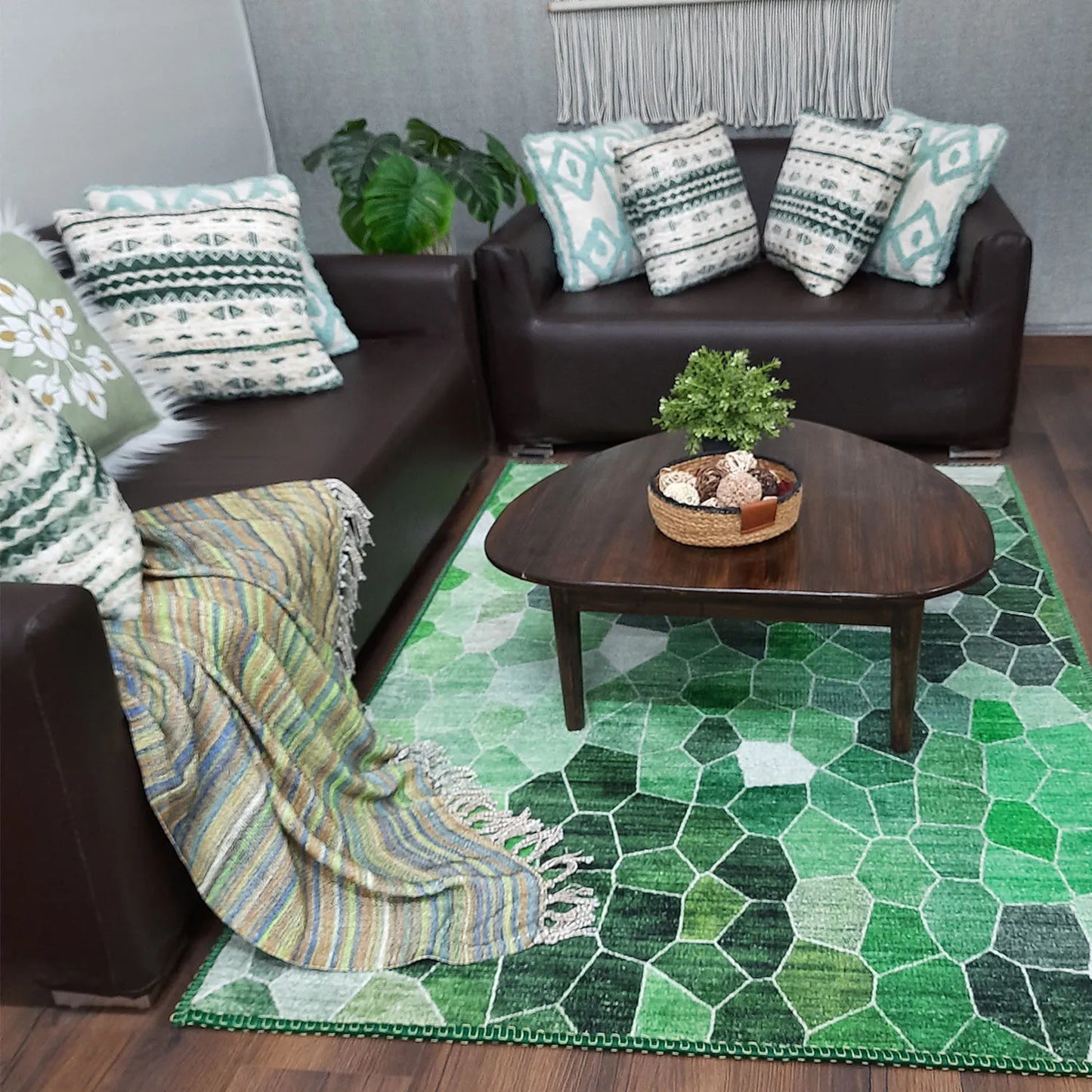 Avioni Home Durable and Washable Faux Silk Rug for Living Room | Calming Green Collection