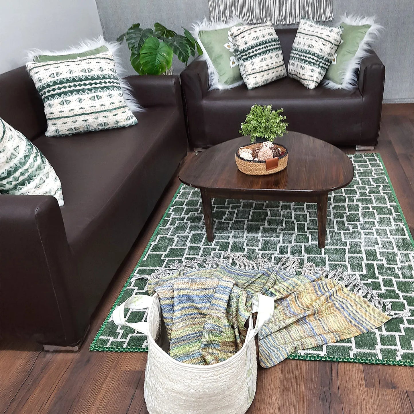 Avioni Home Faux Silk Rug for Living Room | Luxurious, Durable and Washable | Calming Green Collection