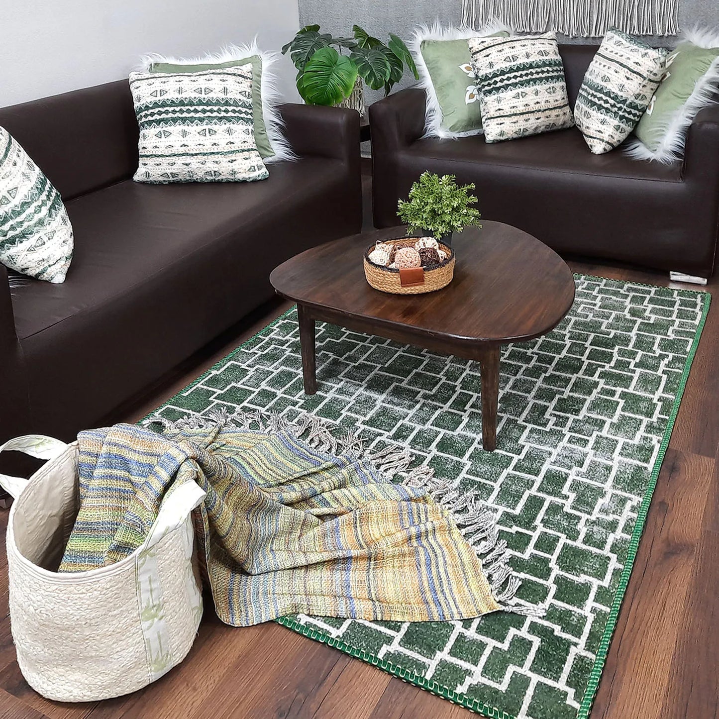 Avioni Home Faux Silk Rug for Living Room | Luxurious, Durable and Washable | Calming Green Collection