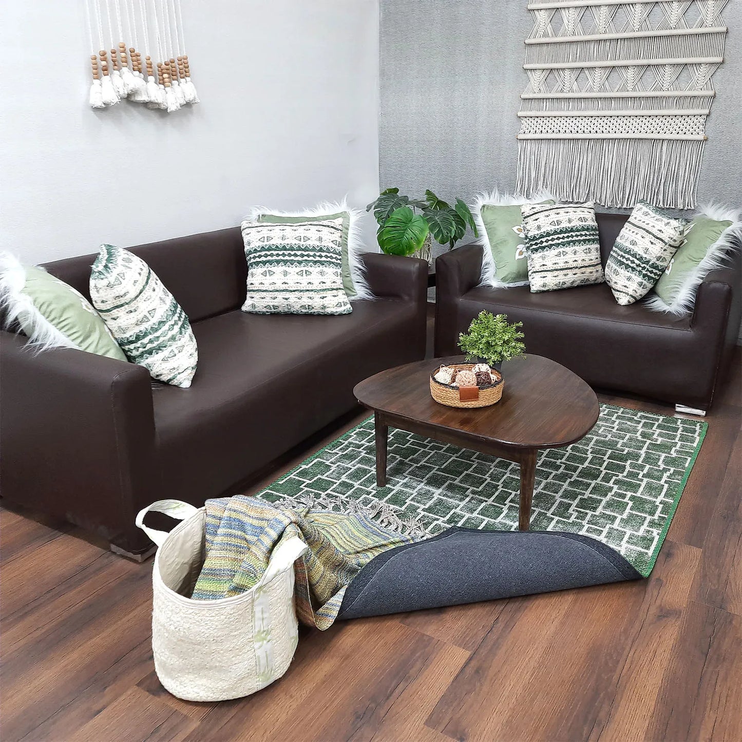 Avioni Home Faux Silk Rug for Living Room | Luxurious, Durable and Washable | Calming Green Collection
