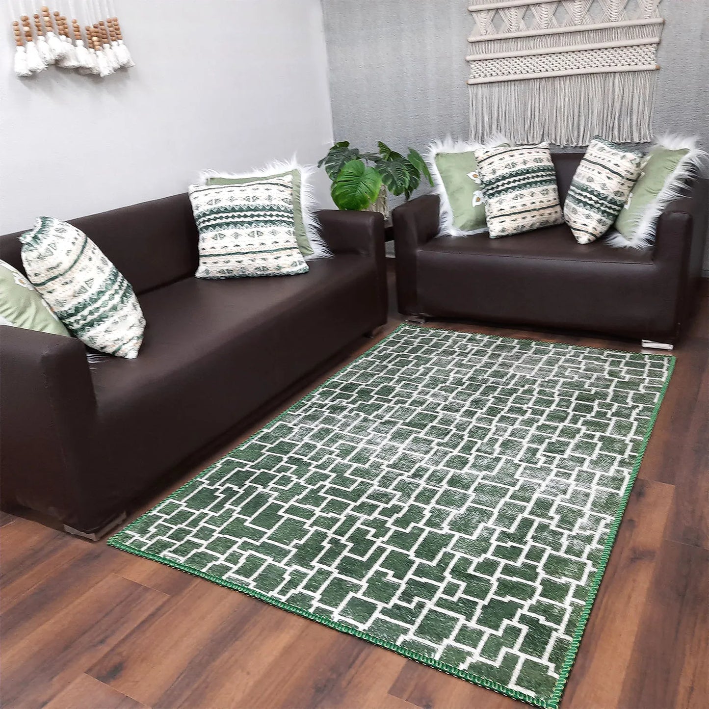 Avioni Home Faux Silk Rug for Living Room | Luxurious, Durable and Washable | Calming Green Collection