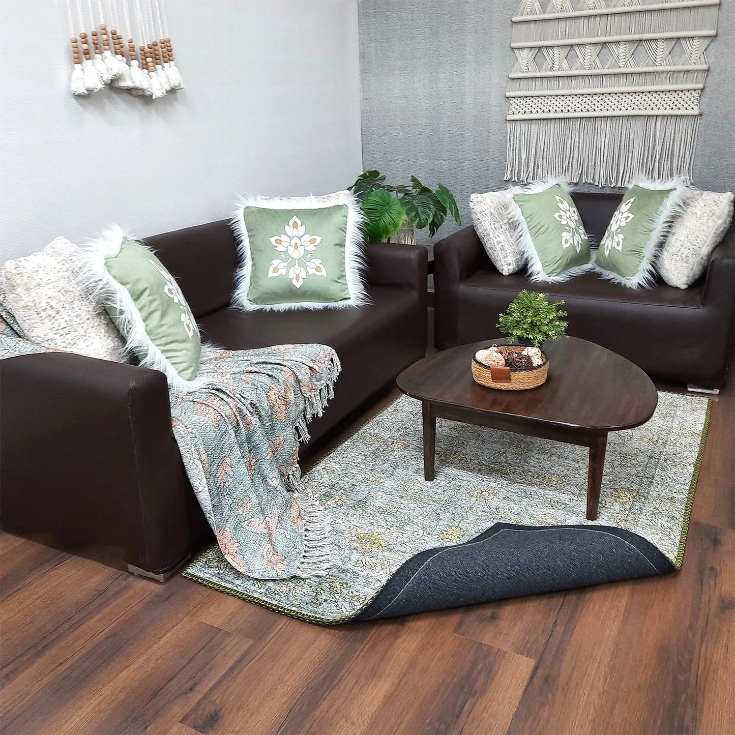 Avioni Home Faux Silk Rug for Living Room | Luxurious Abstract Persian Design | Durable and Washable | Calming Green Collection